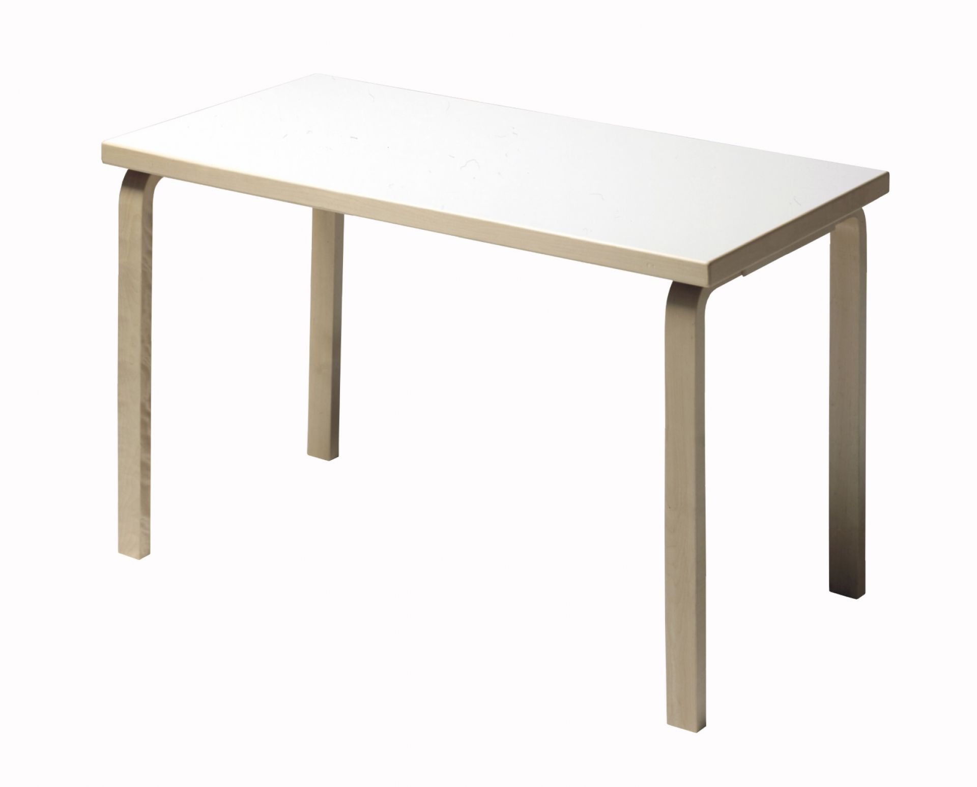 Weißer Artek Tisch mit Holzbeinen, ideal als Schreibtisch oder Esstisch.